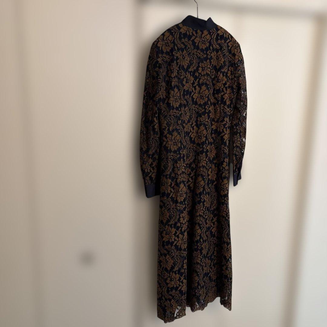 ネイビーゴールド花柄レースドレス