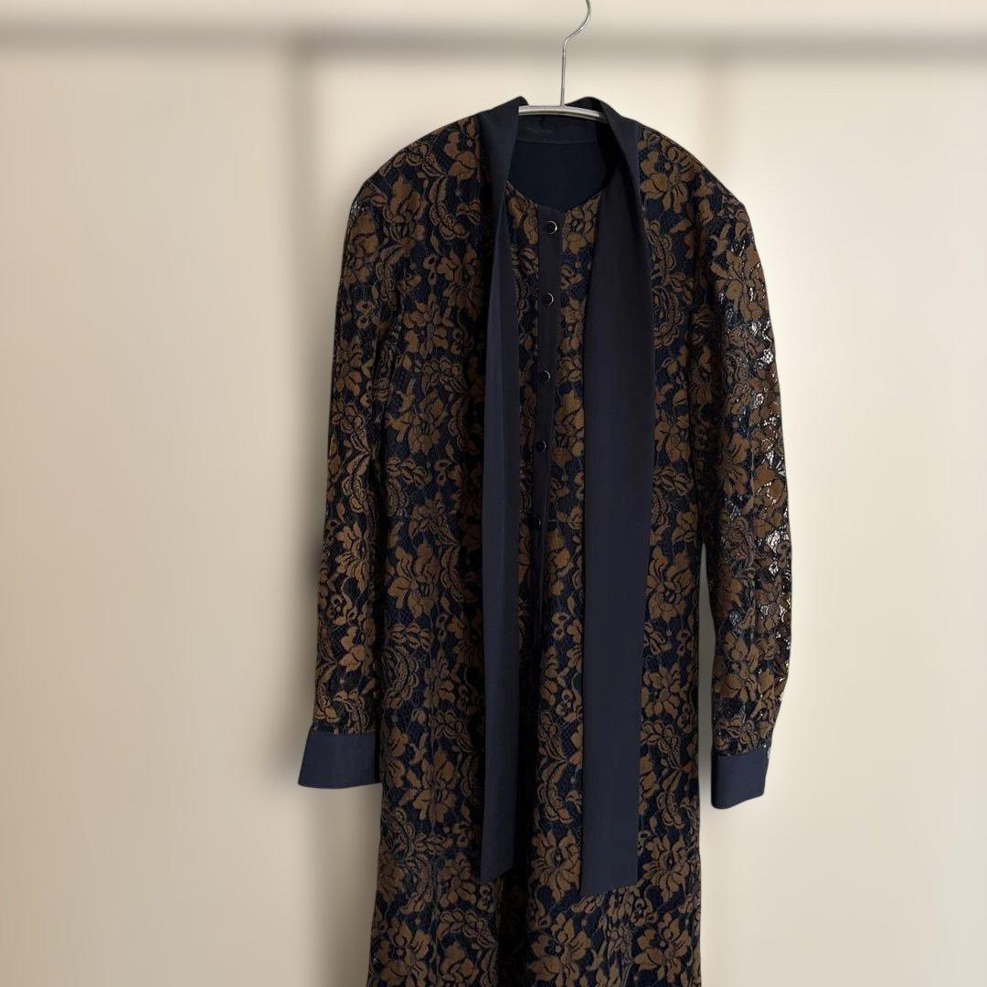 ネイビーゴールド花柄レースドレス