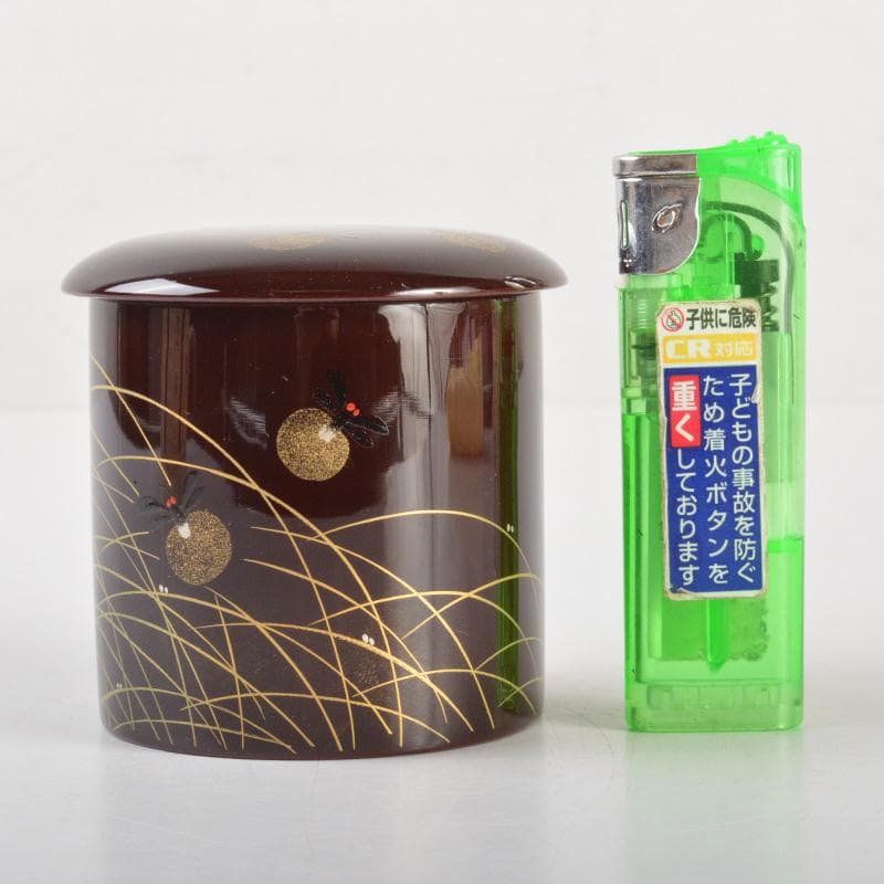 茶道具　塗師　牧田芳祥作　蛍蒔絵　金輪寺　茶器　共箱　V　6484