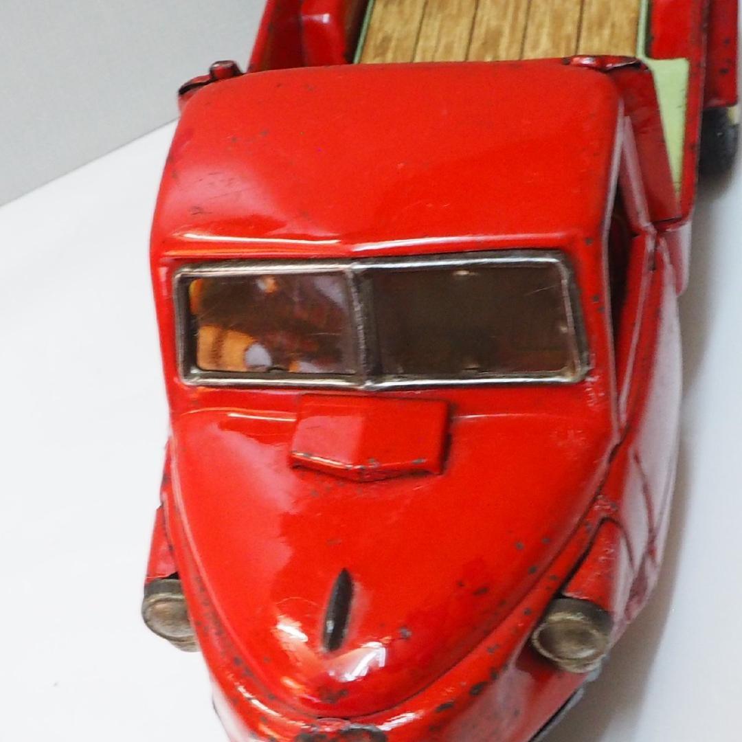 萬代屋【三菱 オート三輪トラック 赤一色 動作確認済】ブリキ自動車TIN【箱無】