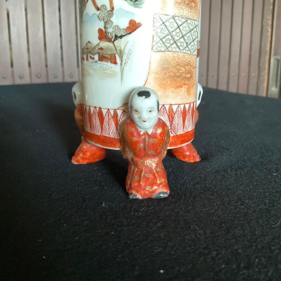 九谷焼　唐子三つ足筆筒　古九谷焼 赤絵金彩鳳凰文三つ足筆筒 九谷赤絵