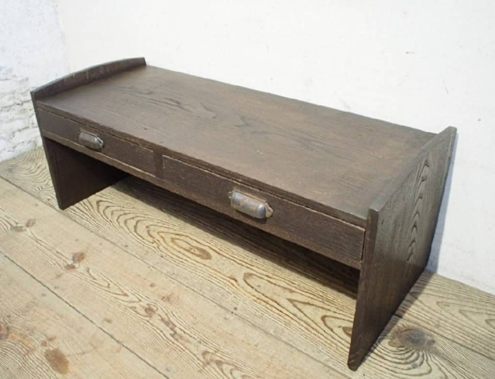 1060 アンティーク ナラ材の文机 ローテーブル 引き出し 陳列台 レトロ