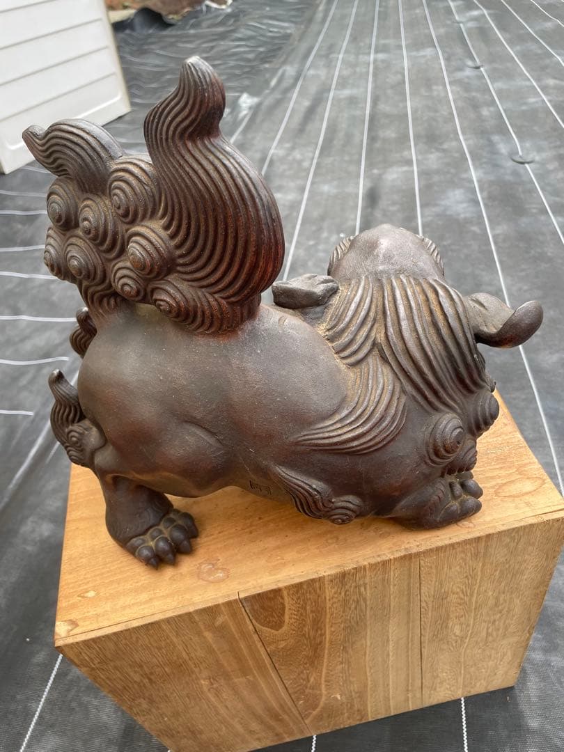 唐獅子 （信楽窯） サイズ 29センチ、 共箱（痛みあり）