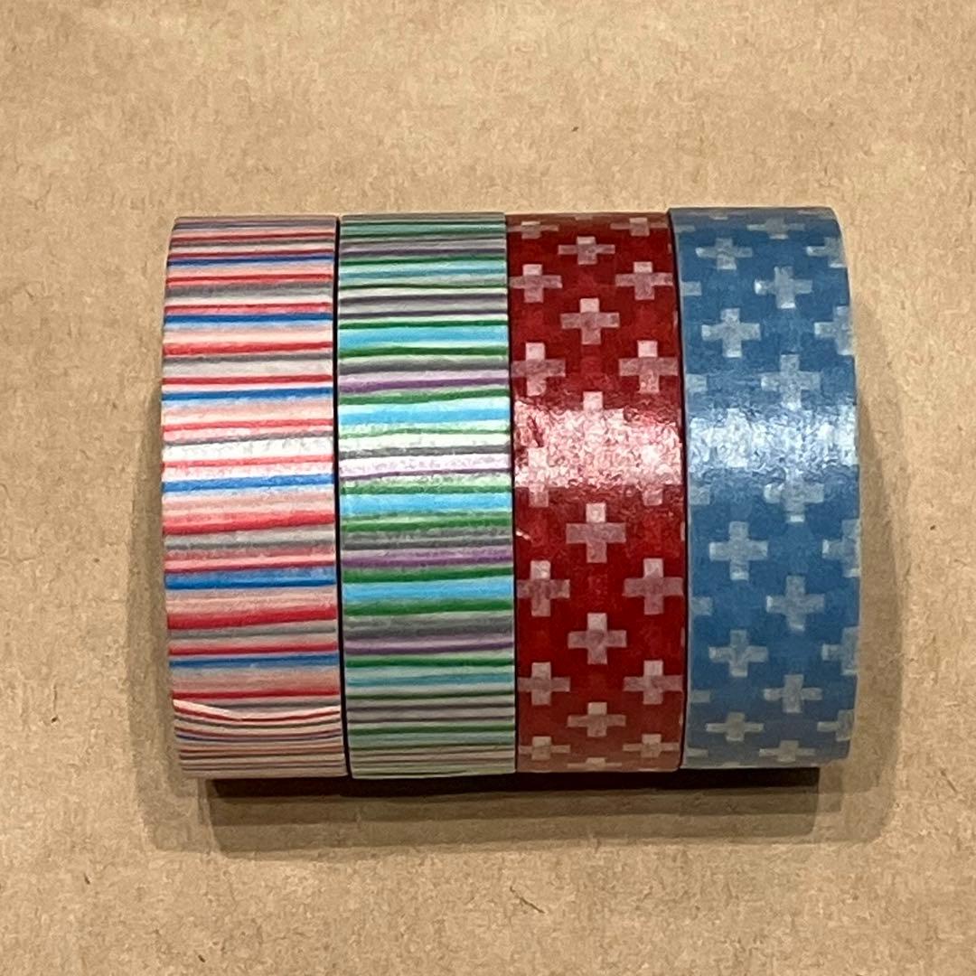 廃盤/未使用】マスキングテープ カモ井 4本セット（縞、クロス