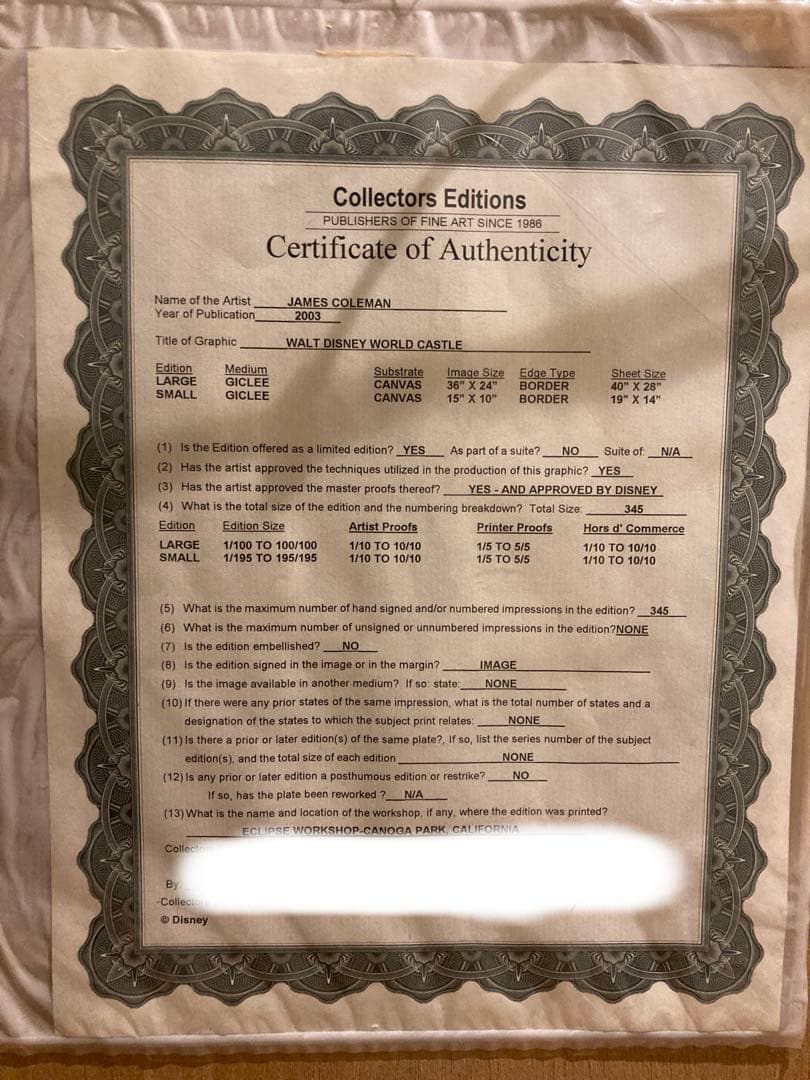ジェームスコールマン　ティンカーベルとお城　ディズニー　Disney アート