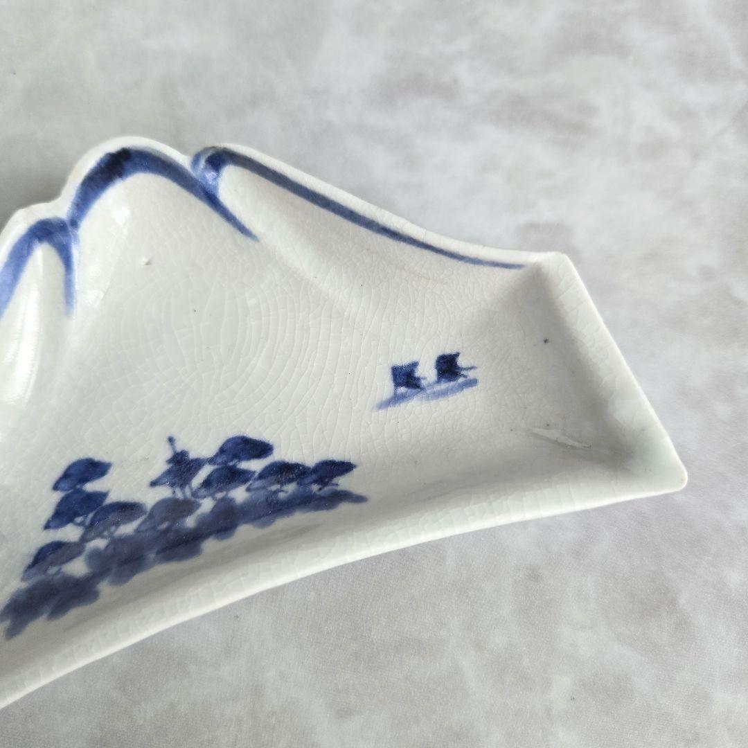 古伊万里 染付 変形小皿 富士山 江戸時代 松原 骨董 金継ぎ アンティーク