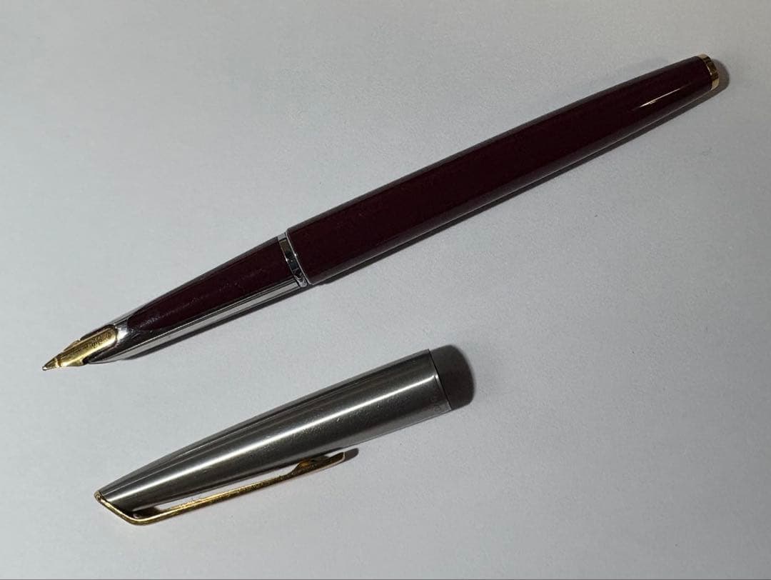 希少】WATERMAN C/F 万年筆 18K ペン先 ボルドー×シルバー 極細 筆