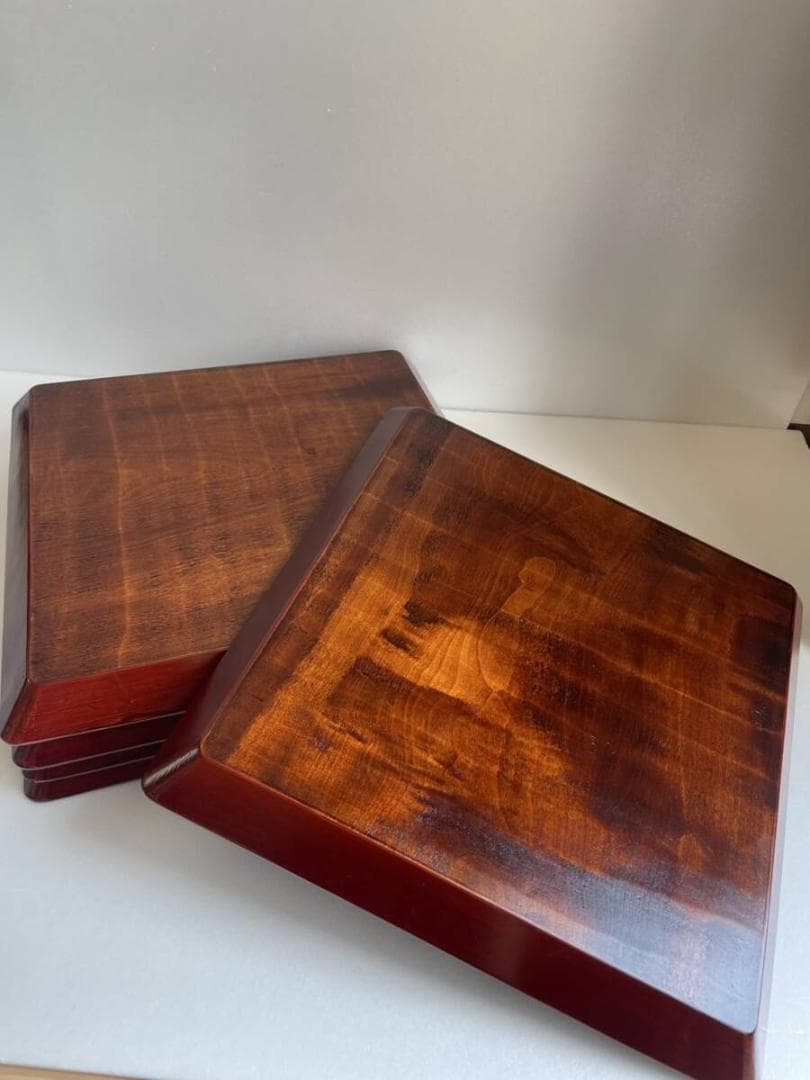 ②後藤塗 木製漆器 四方盆 五客 お盆 正方盆 70