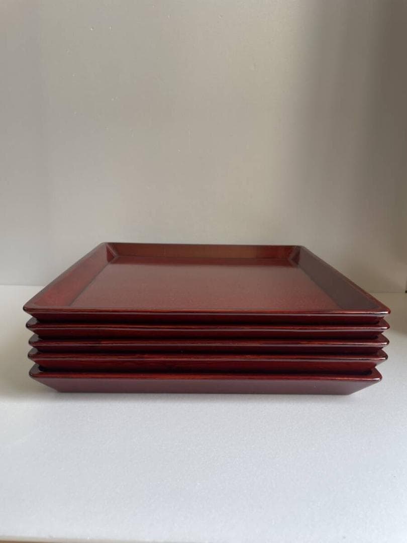 ②後藤塗 木製漆器 四方盆 五客 お盆 正方盆 70