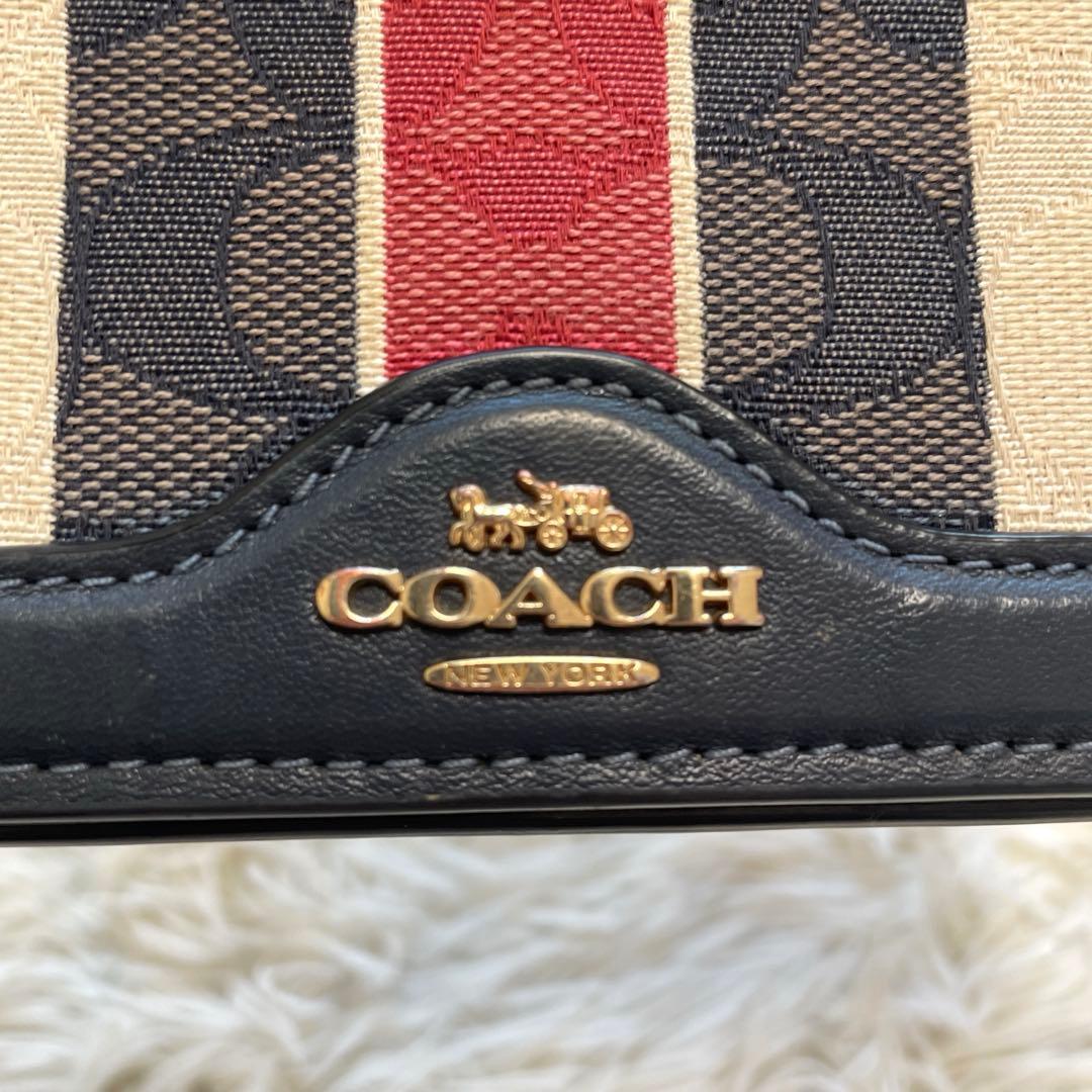 COACH 2way シグネチャ 金ロゴ ネイビー お財布 ショルダーバッグ
