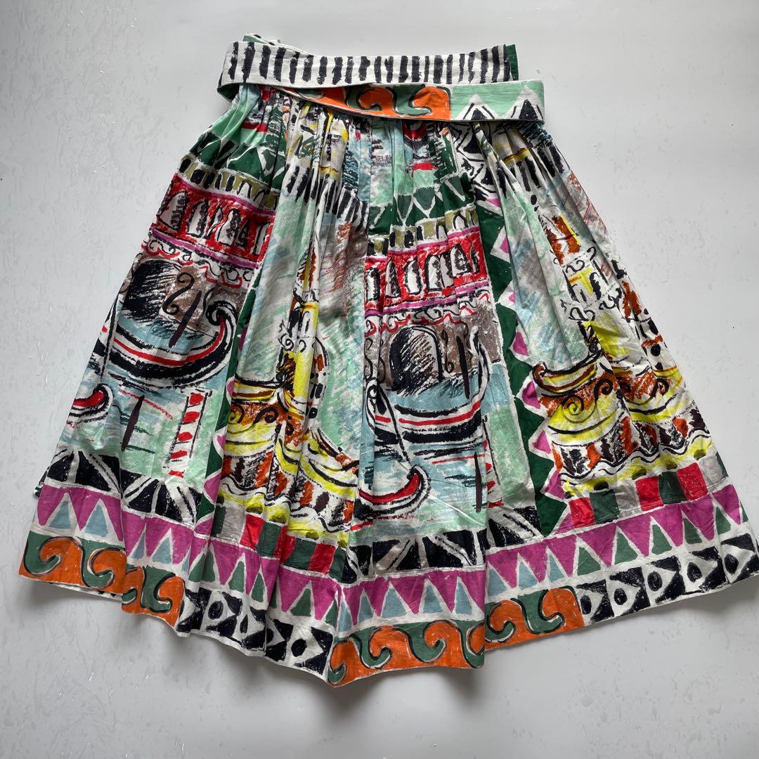 美品　PRADA　プラダ　 ベネチア総柄　プリントフレアスカート　サイズ40