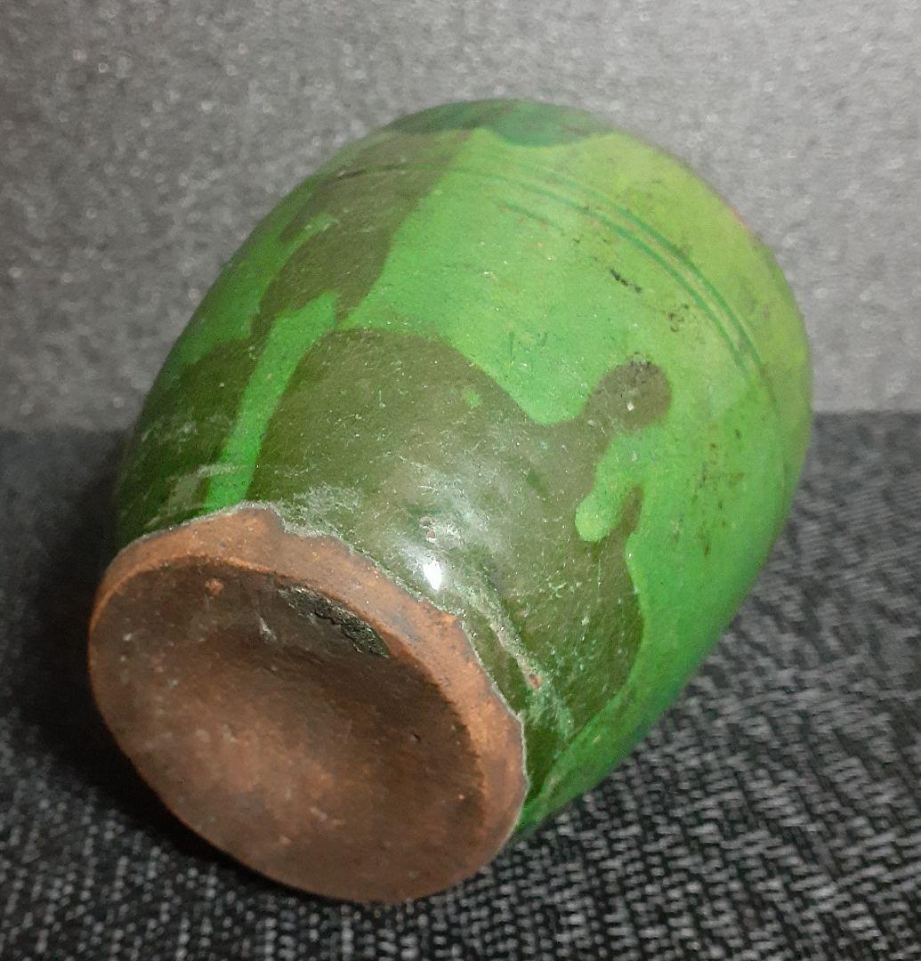 中国古美術中国古陶磁器古玩遼時代遼緑釉緑交趾陰刻輪線文様小壺罐