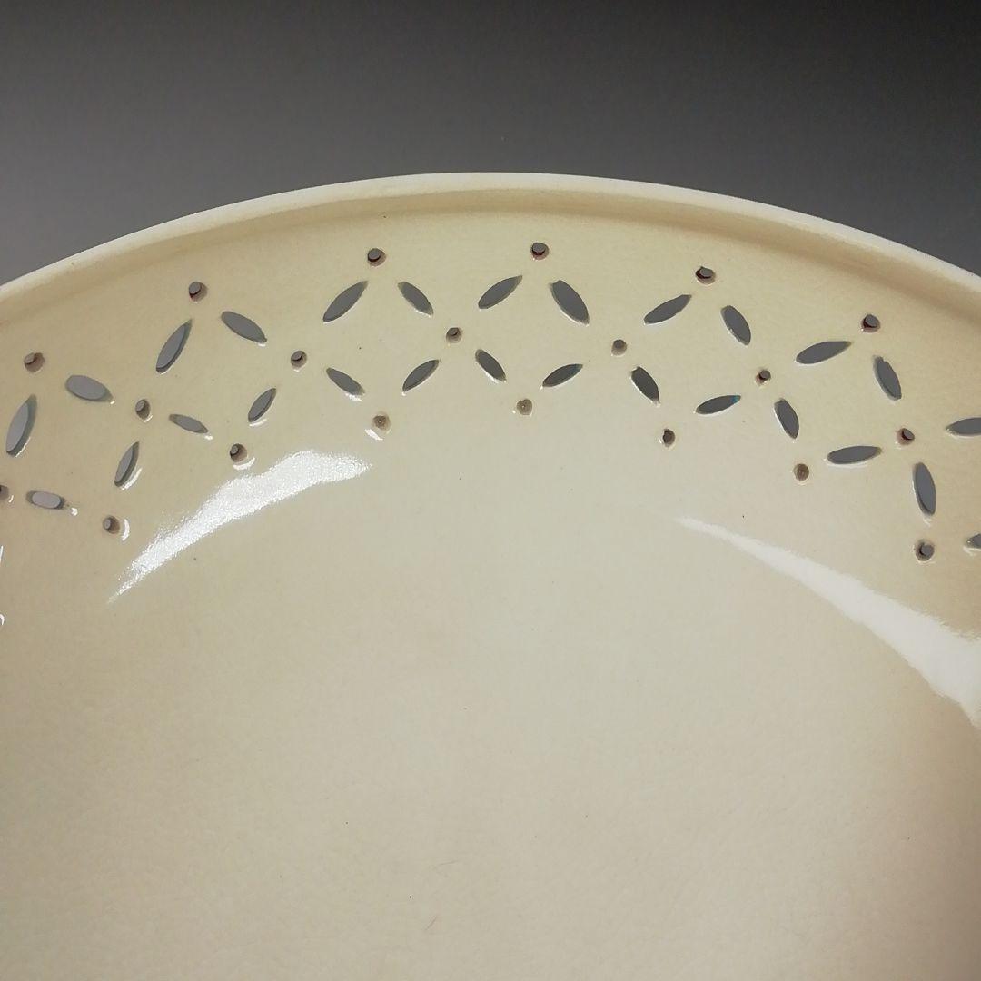 T710 喰籠 『色絵 七宝透 食篭』『嵯峨野窯 紫香 造』共箱 菓子器