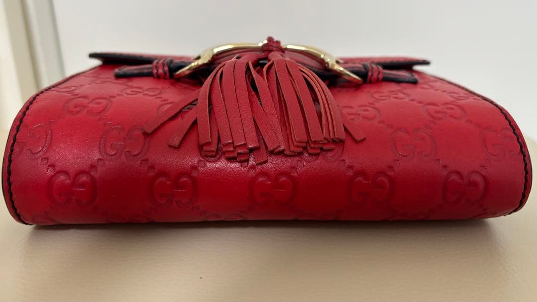 GUCCIグッチエミリー マイクロシマ GGシマ チェーンショルダーバッグレッド