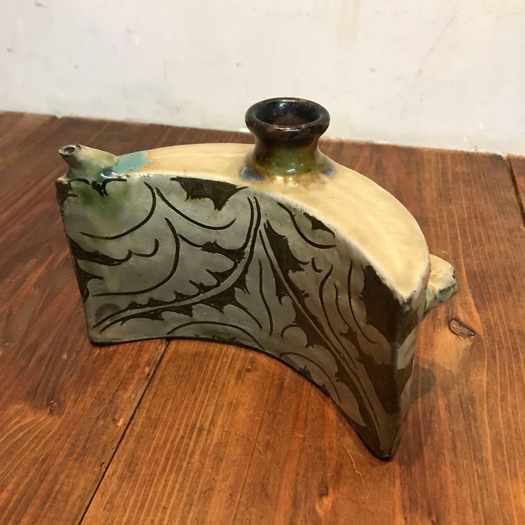 美品 抱瓶 焼物 沖縄 酒器 陶芸 飾りの持ち手が素敵な 丁寧