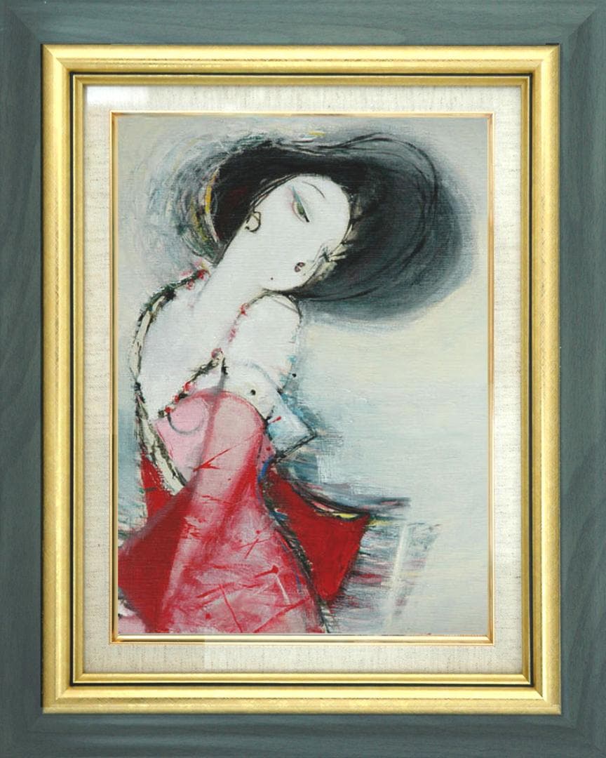 油絵 菅家令子 絵 絵画 インテリア 額付(黒) F6-082711 人物 女性