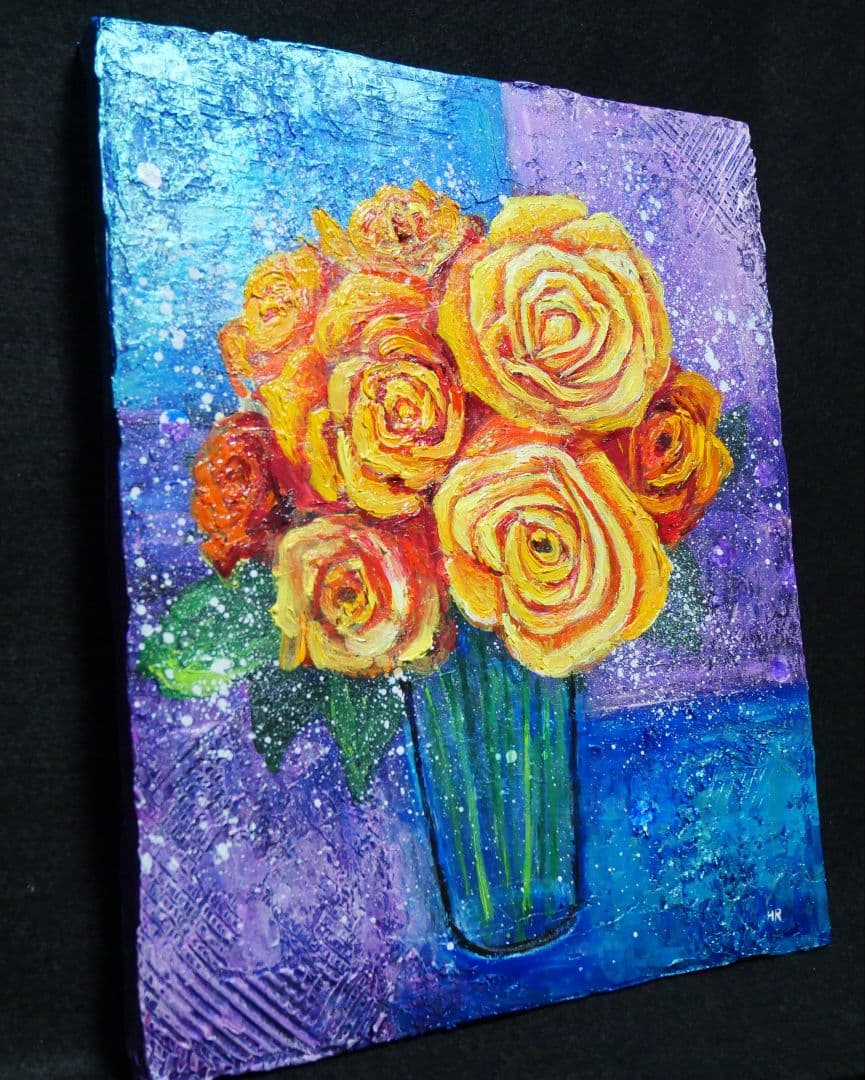 油絵 油彩 油彩画 絵 絵画 【黄色薔薇】