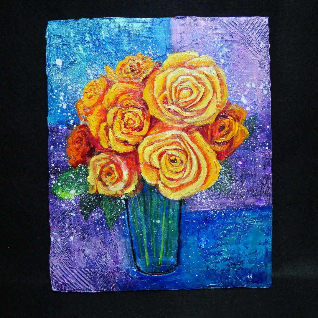 油絵 油彩 油彩画 絵 絵画 【黄色薔薇】