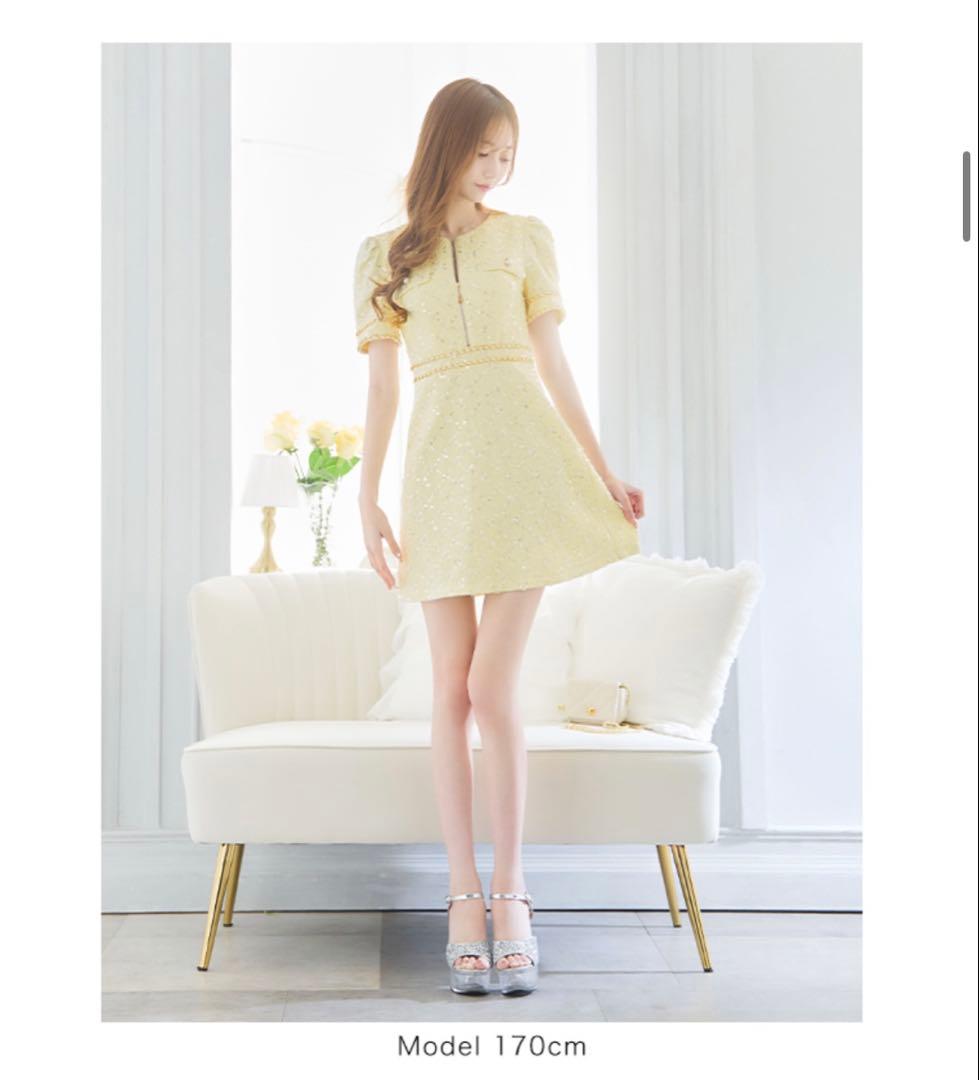 ジュエルズイエロービジュー付きドレス Sサイズ新品未使用タグ付き