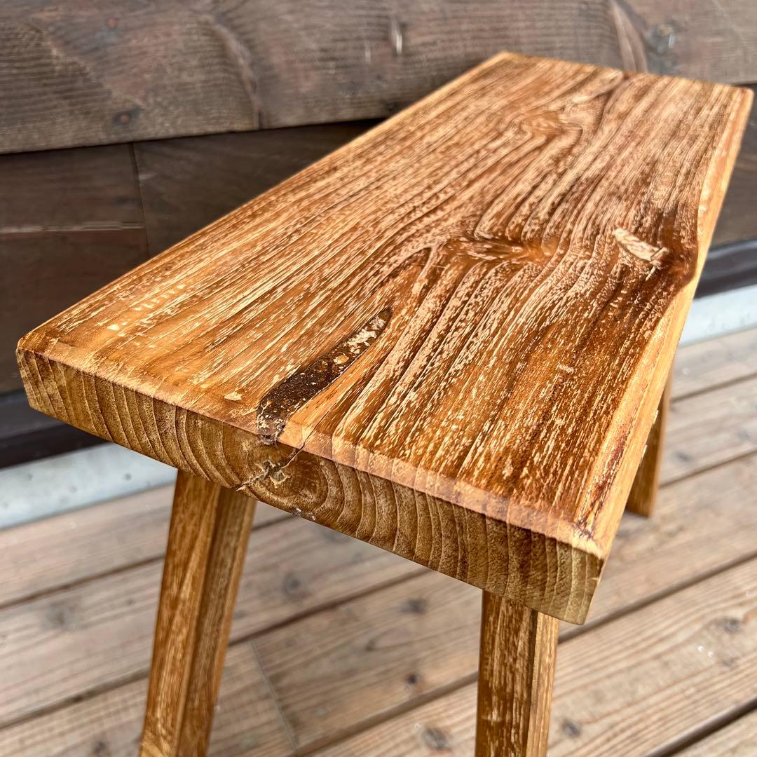 オールドチーク材 一枚板ベンチ61cm チーク無垢材 アンティーク調 スツール