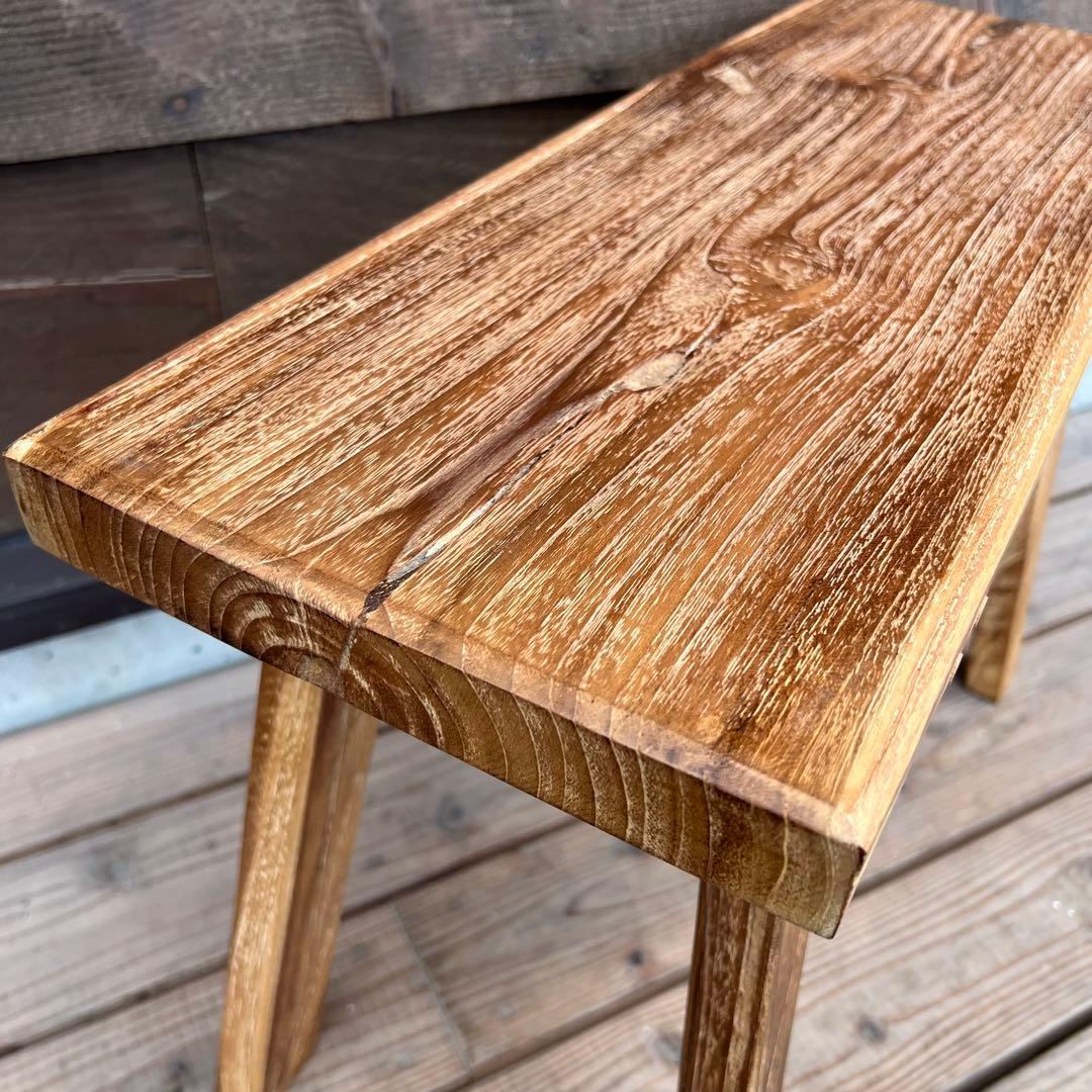 オールドチーク材 一枚板ベンチ61cm チーク無垢材 アンティーク調 スツール