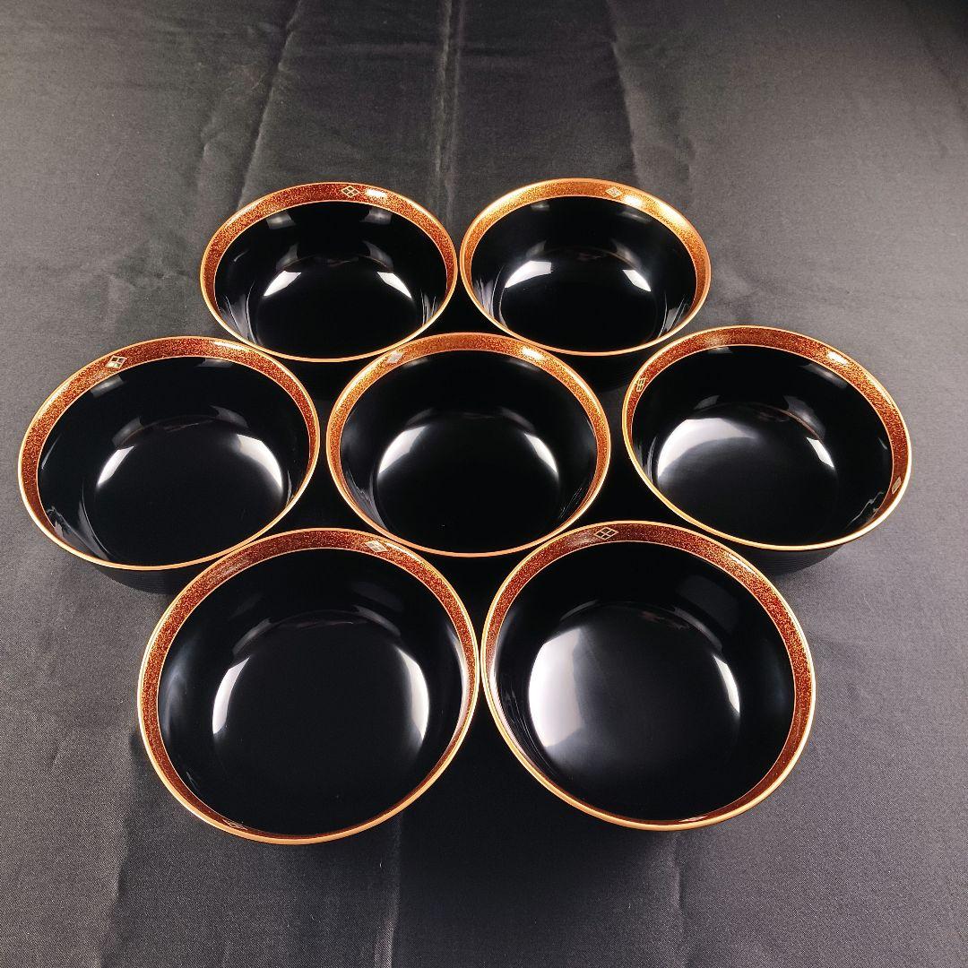 専用Y3112-3 懐石道具 漆器 金彩 金梨地 煮物椀 7客 共箱