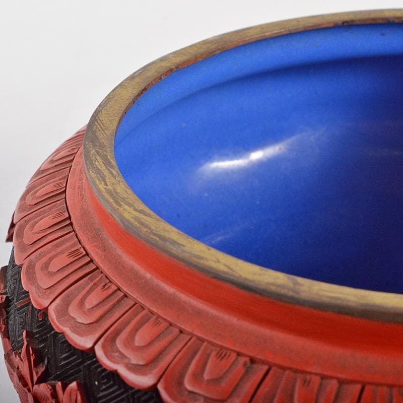 中国　剔紅　堆朱　堆黒　内七宝　花文　蓋物　M　R6751