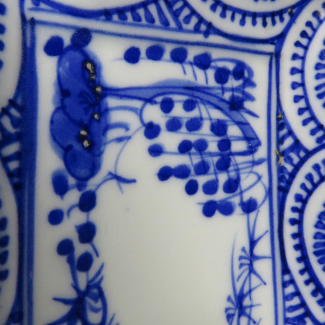 角皿 5枚 染付 古伊万里 江戸 明治 唐草 松竹梅 窯傷 歪み