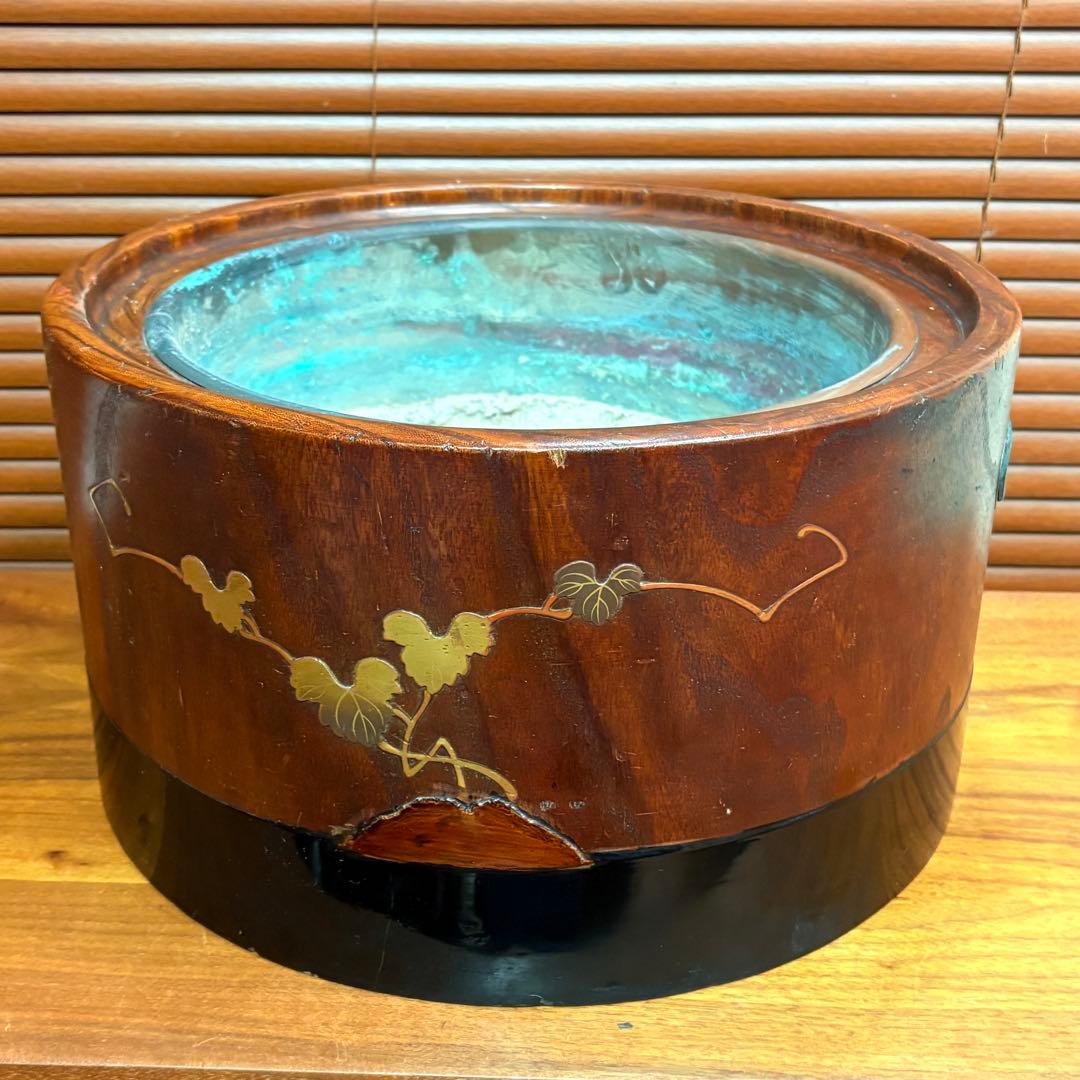 高級◎木製　高蒔絵　螺鈿　火鉢
