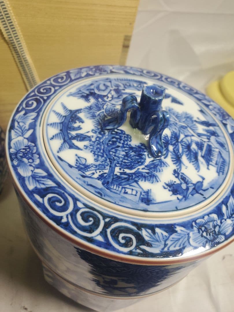 長期保管品　茶道具　皆具　手描き染付面取り　栄泉　共桐箱入　現状で