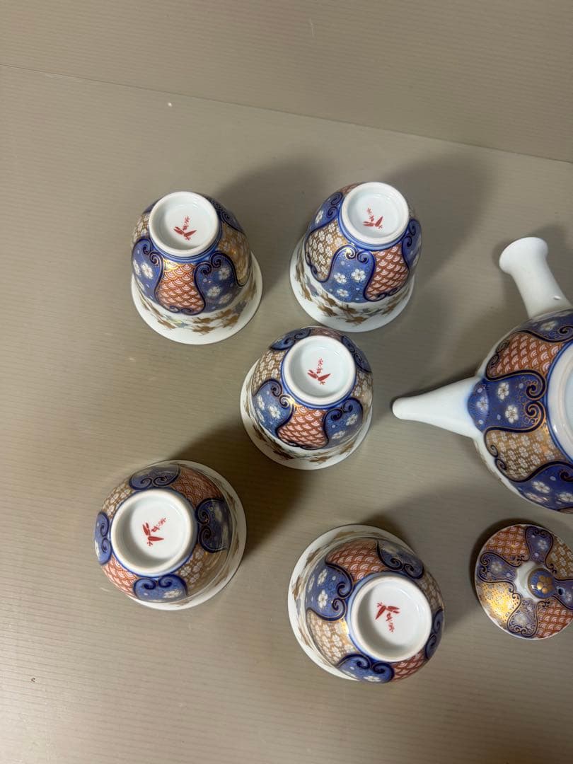2170 其泉 賞美堂 金彩千鳥祥瑞 茶器セット 急須1客 湯呑5客