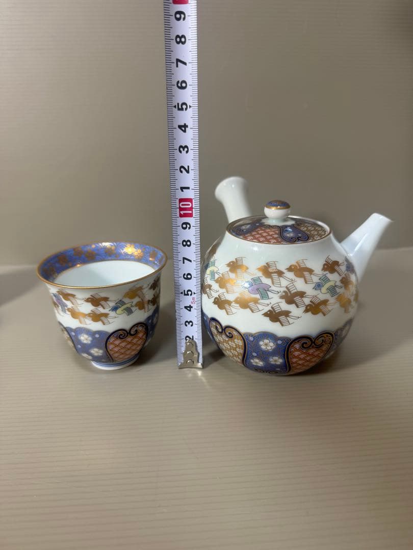 2170 其泉 賞美堂 金彩千鳥祥瑞 茶器セット 急須1客 湯呑5客