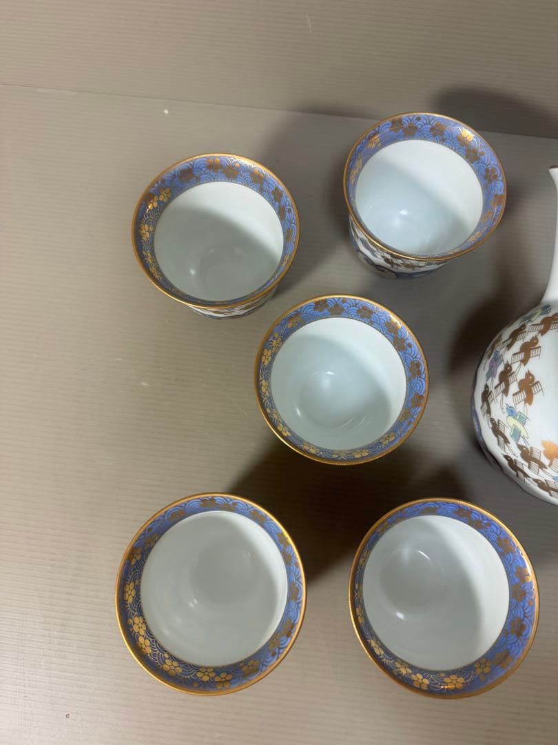 2170 其泉 賞美堂 金彩千鳥祥瑞 茶器セット 急須1客 湯呑5客