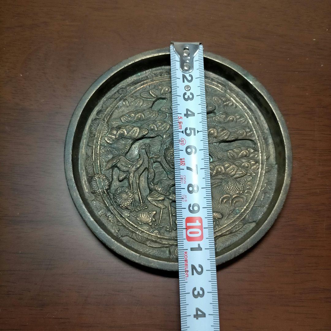 天下一作 古銅 鶴亀松文 銅鏡 古鏡 C R3964 江戸時代 金工細工『鶴 『