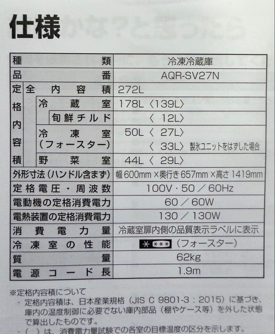 AQUA 3ドア冷蔵庫 ホワイト