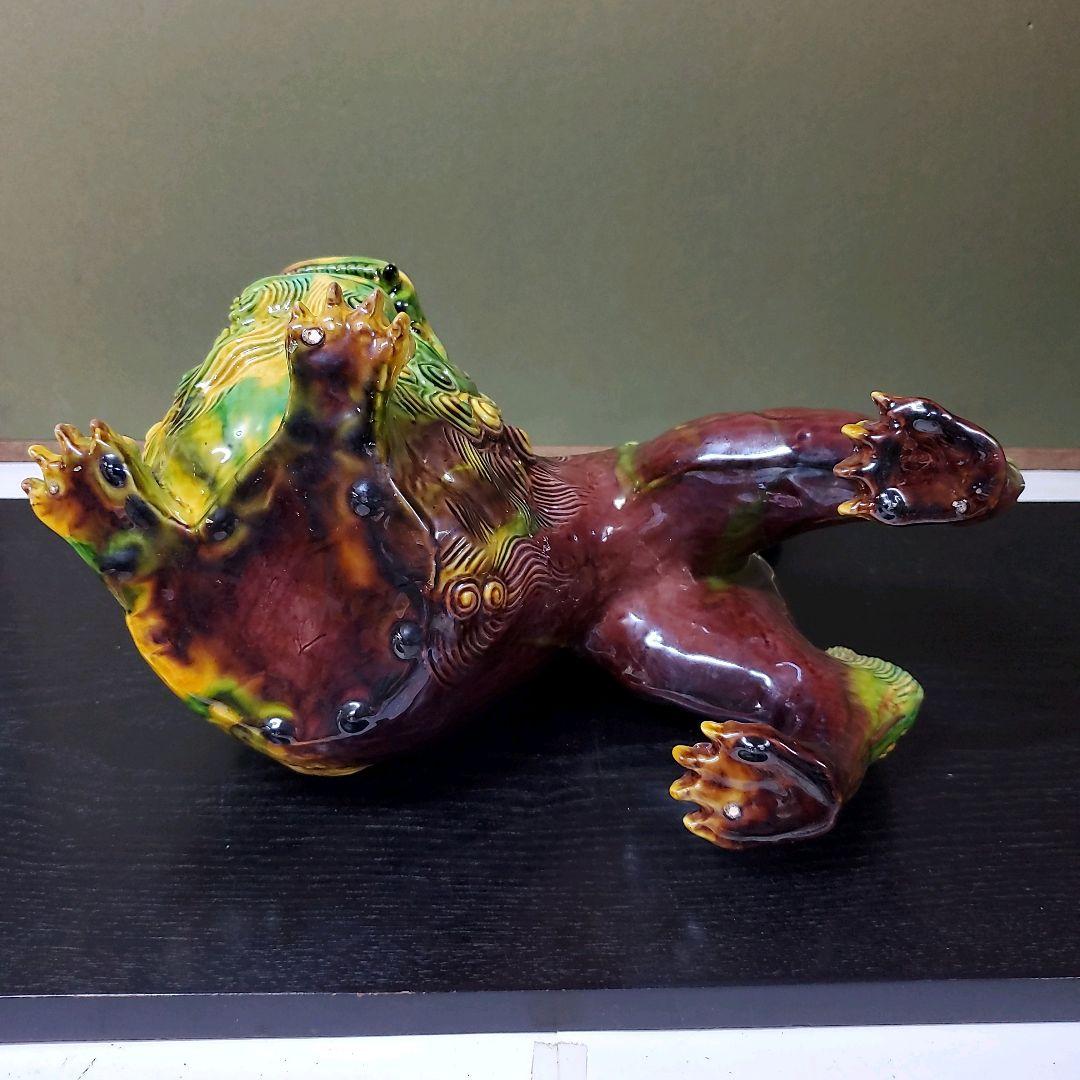 割引 （612）☆十三代横石嘉助☆長崎三彩☆唐獅子置物☆破魔オマケ付き☆