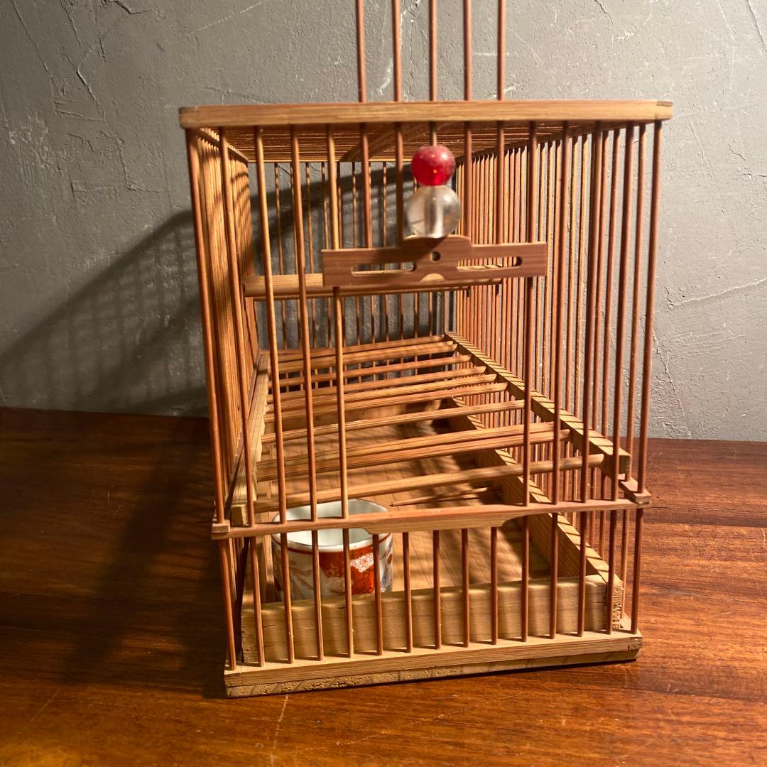 B 昭和レトロ 竹製鳥かご 鳥籠 メジロ 骨董品 古道具 インテリア