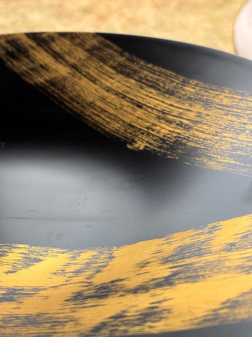 輪島塗漆器⭐︎黒と金のストライプ模様の大皿