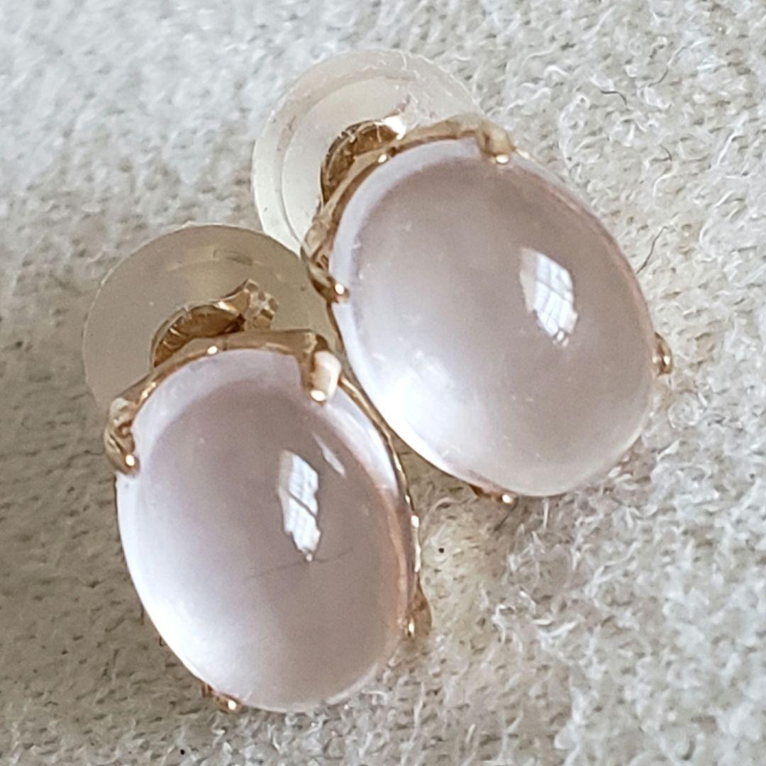 ローズクォーツ♡【キュイキュイ】K10 オーバル 天然石ピアス