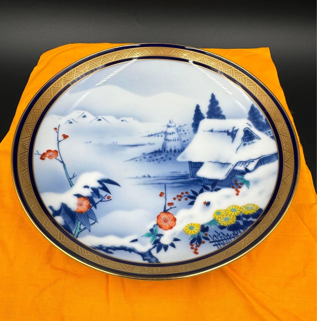 香蘭社　イヤープレート　2000 雪景色　新品　共箱　共布