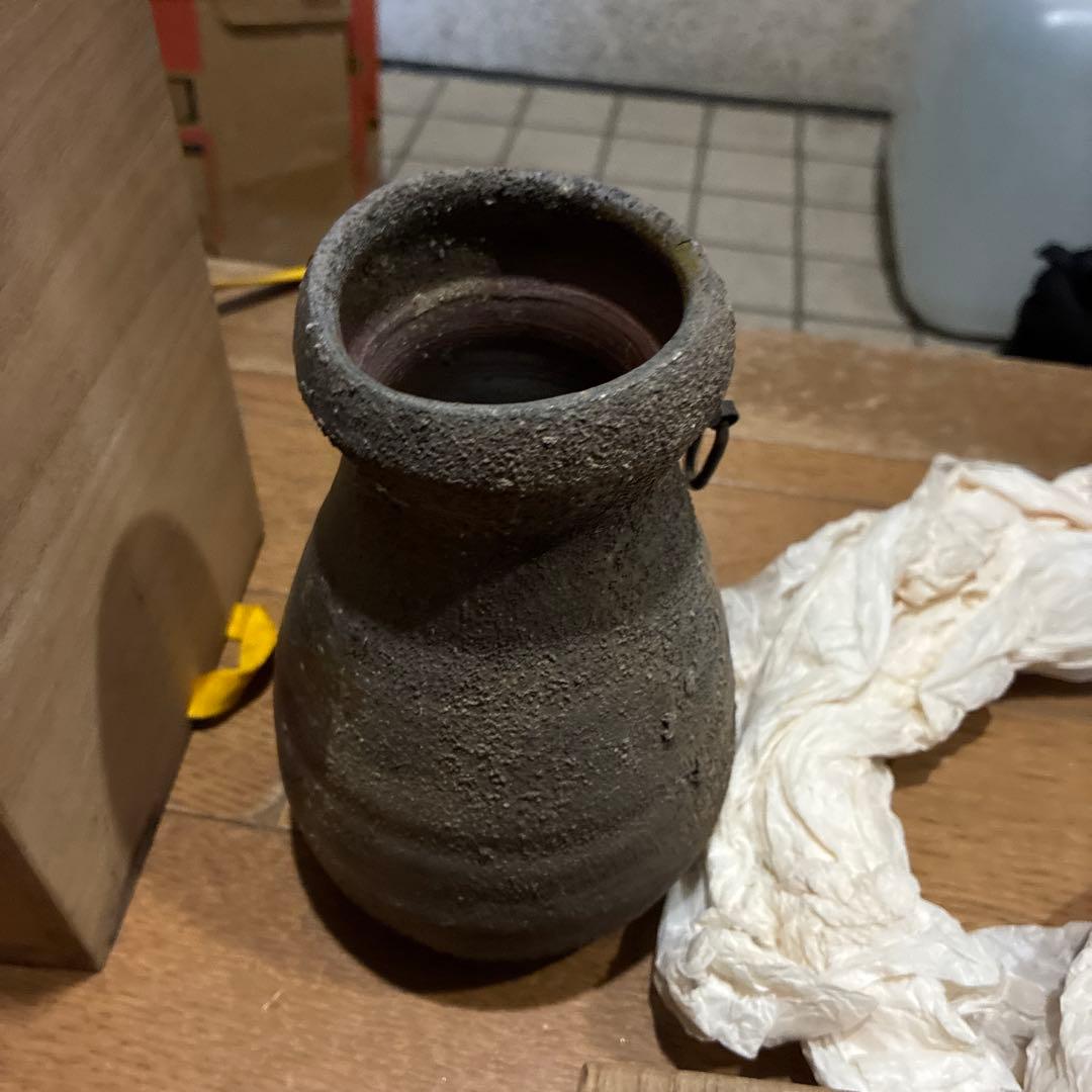 希少品道明　備前焼　金重道明　共箱　茶道具　花茶器　陶器