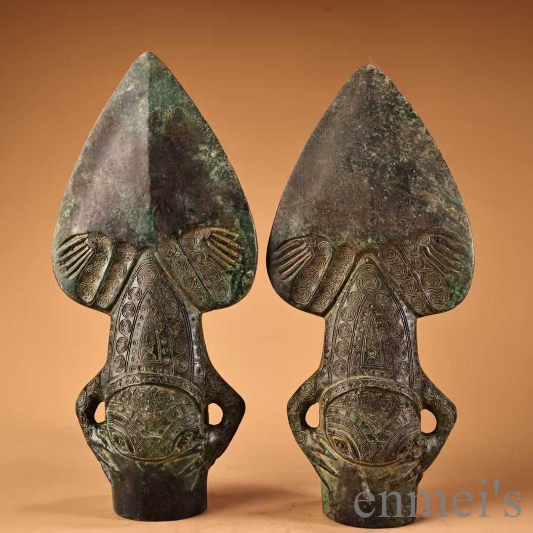 中国古美術 青銅器 矛・槍頭 高浮彫 武具 極細工 古銅器 収集 旧家蔵出 唐物