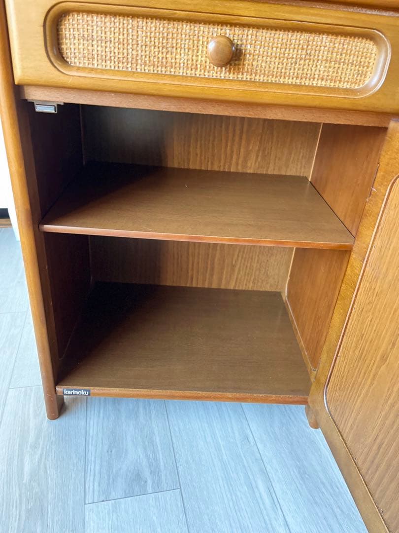 カリモク 電話台 収納 チェスト ラタン風 レトロ ビンテージ