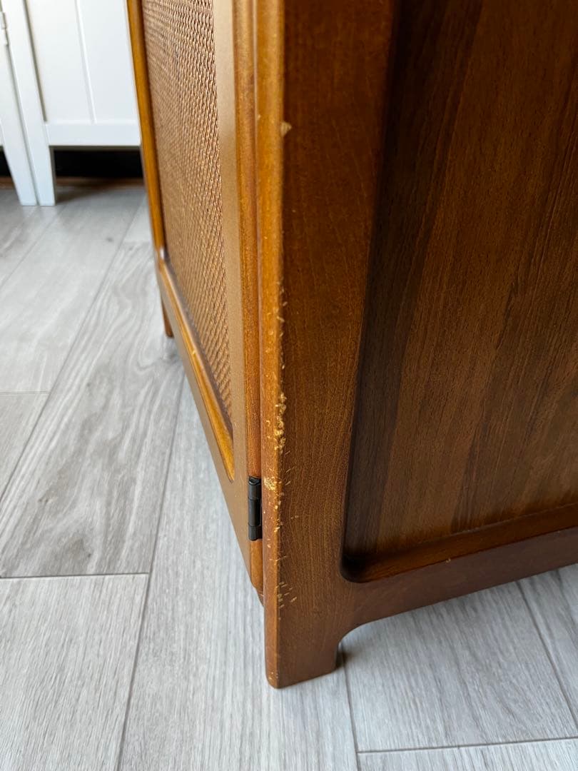 カリモク 電話台 収納 チェスト ラタン風 レトロ ビンテージ