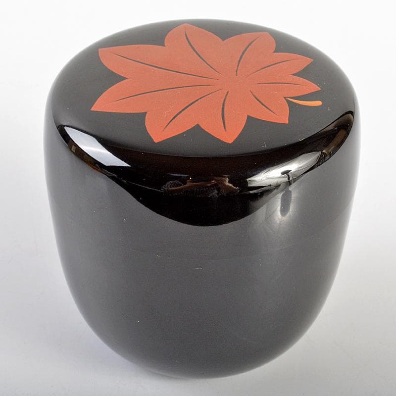 茶道具　山中塗　塗師　辻石斎造　一葉蒔絵　内銀留　大棗　共布共箱　D　R6869