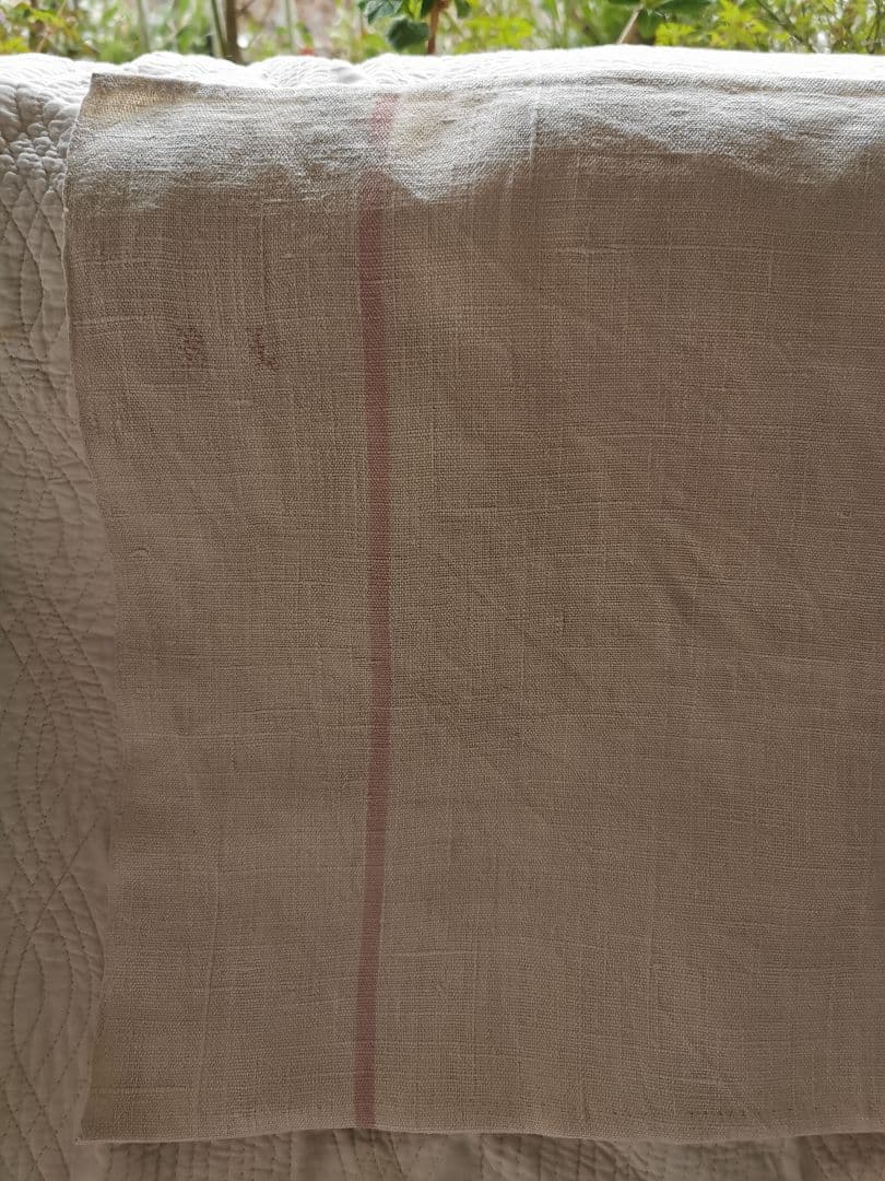 アンティーク フレンチリネンクロス イニシャルBL赤糸刺繍 シャビー