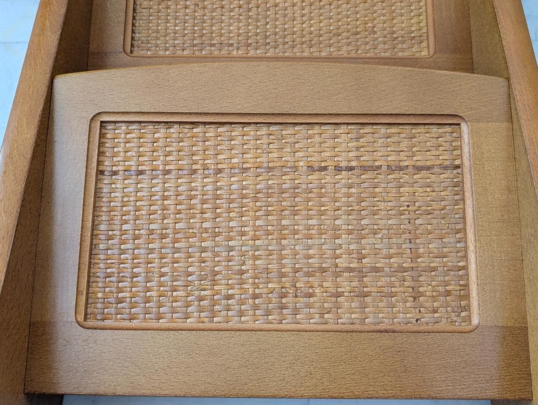 オールドカリモク ビンテージ マガジンラック 2段 ウッド×ラタン 美品