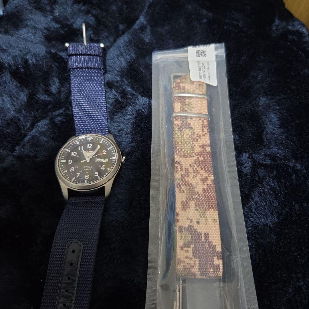 チ*パ様 SEIKO 5 ミリタリー ネイビー 迷彩柄NATOベルト付