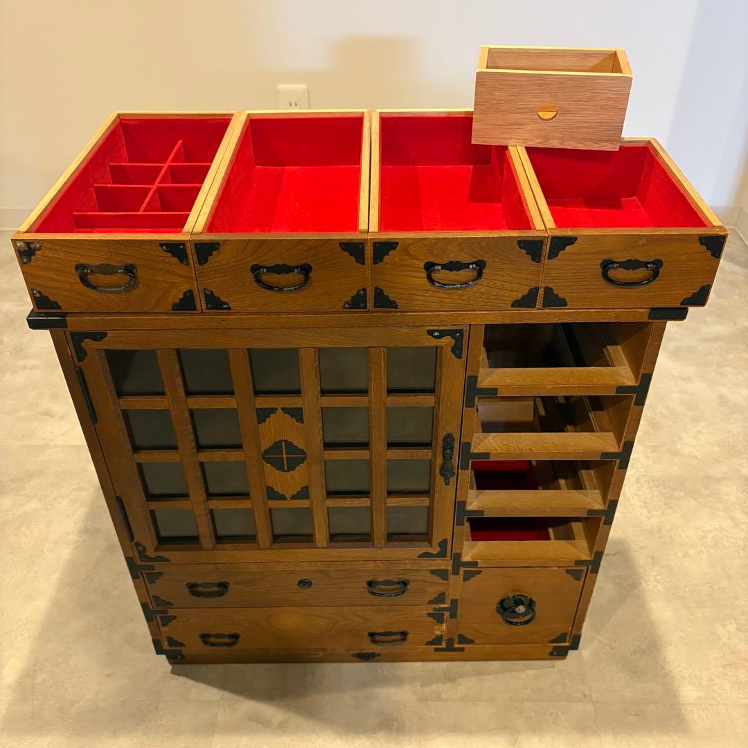 茶箪笥 和箪笥 収納棚 小箪笥 ガラス扉付き レトロ 茶棚