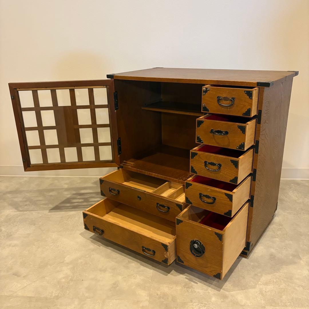 茶箪笥 和箪笥 収納棚 小箪笥 ガラス扉付き レトロ 茶棚